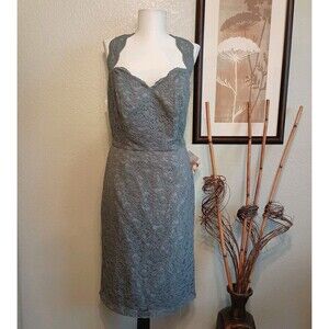 Belsoie Size 10 Lace Sheath Dress Bridesmaid Mother Of Bride Silver Gray T-Back